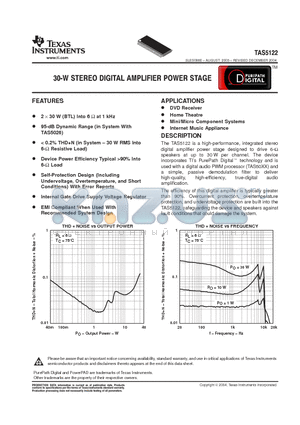 TAS5122 datasheet - 30-W STEREO DIGITAL AMPLIFIER POWER STAGE
