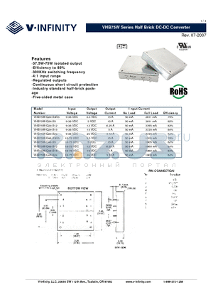 VHB75W-Q24-S24 datasheet - Half Brick DC-DC Converter