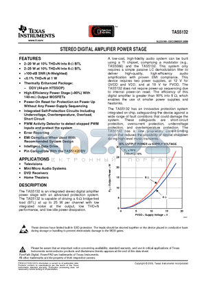 TAS5132 datasheet - STEREO DIGITAL AMPLIFIER POWER STAGE