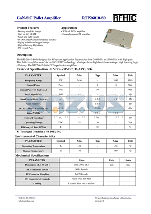 RTP26010-S0 datasheet - GaN-SiC Pallet Amplifier