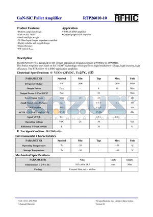 RTP26010-10 datasheet - GaN-SiC Pallet Amplifier