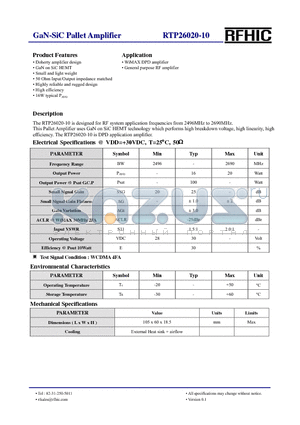 RTP26020-10 datasheet - GaN-SiC Pallet Amplifier