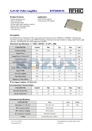 RTP26020-S0 datasheet - GaN-SiC Pallet Amplifier