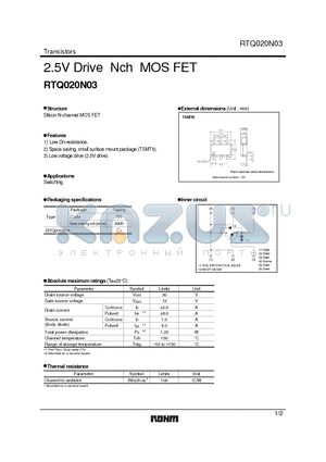 RTQ020N03 datasheet - 2.5V Drive Nch MOS FET
