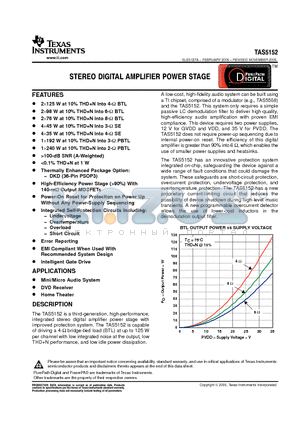 TAS5152DKDG4 datasheet - STEREO DIGITAL AMPLIFIER POWER STAGE