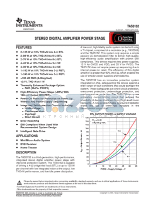 TAS5152DKDR datasheet - STEREO DIGITAL AMPLIFIER POWER STAGE