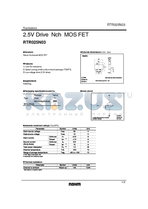 RTR025N03 datasheet - 2.5V Drive Nch MOS FET