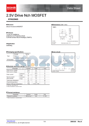 RTR025N05 datasheet - 2.5V Drive Nch MOSFET