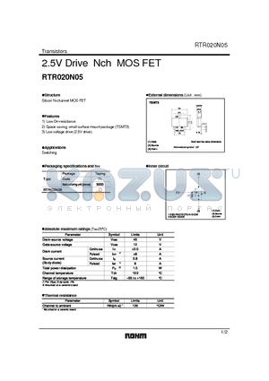 RTR020N05 datasheet - 2.5V Drive Nch MOS FET