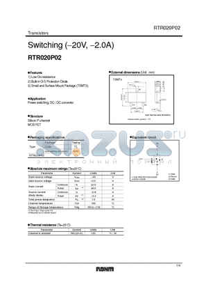 RTR020P02 datasheet - Switching (-20V, -2.0A)