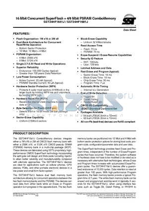 SST34HF1641J-70-4E-LSE datasheet - 16 Mbit Concurrent SuperFlash  4/8 Mbit PSRAM ComboMemory