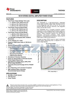 TAS5342A datasheet - 100 W STEREO DIGITAL AMPLIFIER POWER STAGE