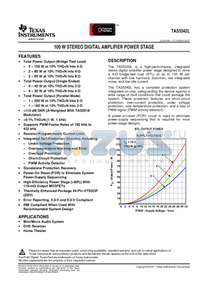 TAS5342L datasheet - 100 W STEREO DIGITAL AMPLIFIER POWER STAGE