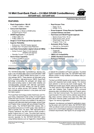 SST34HF164C datasheet - 16 Mbit Dual-Bank Flash  2/4 Mbit SRAM ComboMemory