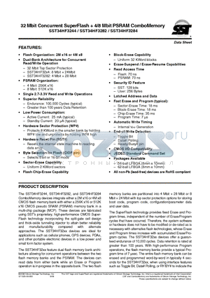 SST34HF3244-70-4E-LSE datasheet - 32 Mbit Concurrent SuperFlash  4/8 Mbit PSRAM ComboMemory