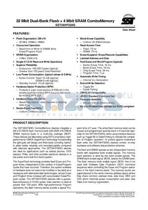 SST34HF324G-70-4C-L3KE datasheet - 32 Mbit Dual-Bank Flash  4 Mbit SRAM ComboMemory