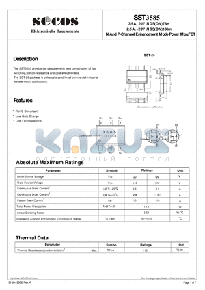 SST3585 datasheet - N And P-Channel Enhancement Mode Power Mos.FET