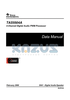 TAS5504A datasheet - 4-Channel Digital Audio PWM Processor