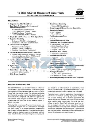 SST36VF1601E-70-4I-B3KE datasheet - 16 Mbit (x8/x16) Concurrent SuperFlash