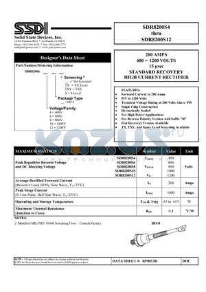 SDR8200S12 datasheet - STANDARD RECOVERY HIGH CURRENT RECTIFIER