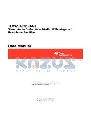 TLV320AIC23B-Q1 datasheet - Stereo Audio Codec, 8- to 96-kHz, With Integrated Headphone Amplifier