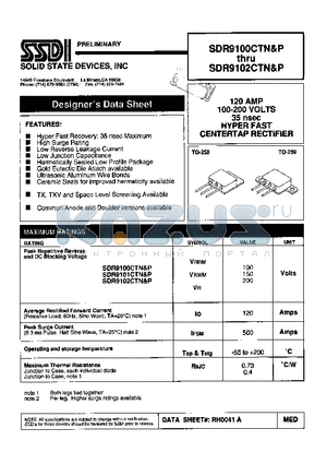 SDR9100CTP datasheet - 120 AMP 100- 200 VOLTS 35 nsec HYPER FAST CENTERTAP RECTIFIER