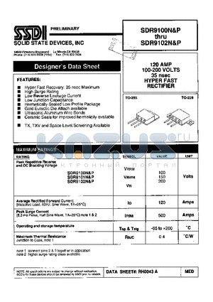 SDR9101P datasheet - 120 AMP 100- 200 VOLTS 35 nsec HYPER FAST RECTIFIER