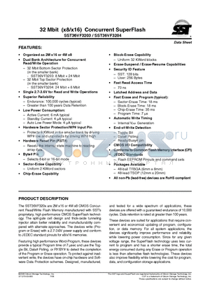 SST36VF3203-70-4E-B3KE datasheet - 32 Mbit (x8/x16) Concurrent SuperFlash