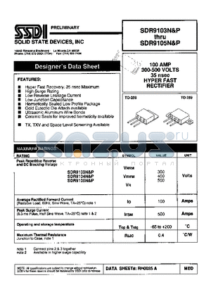 SDR9103P datasheet - 100 AMP 300 - 500 VOLTS 35 nsec HYPER FAST RECTIFIER