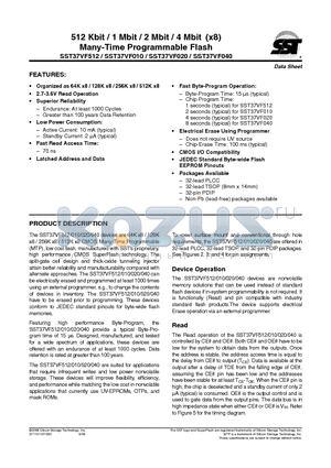 SST37VF010-70-3C-NH datasheet - 512 Kbit / 1 Mbit / 2 Mbit / 4 Mbit (x8) Many-Time Programmable Flash