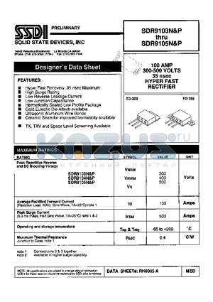 SDR9104P datasheet - 100 AMP 300 - 500 VOLTS 35 nsec HYPER FAST RECTIFIER