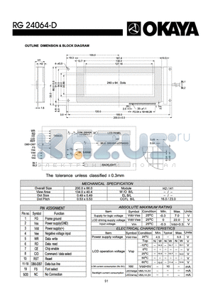 RG24064-D datasheet - OUTLINE DIMENISON & BLOCK DIAGRAM