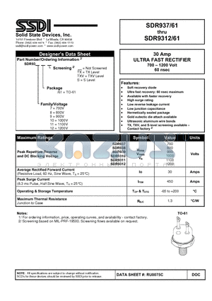 SDR9310 datasheet - ULTRA FAST RECTIFIER