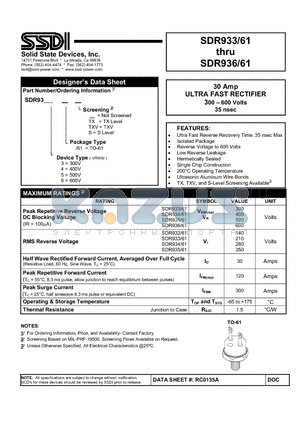 SDR932-61 datasheet - ULTRA FAST RECTIFIER