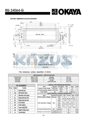 RG24064-G datasheet - OUTLINE DIMENISON & BLOCK DIAGRAM