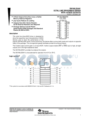 SN74ALS2541N datasheet - OCTAL LINE DRIVER/MOS DRIVER WITH 3-STATE OUTPUTS