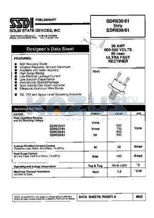 SDR936-61 datasheet - 30 AMP 600-900 VOLTS 80 nsec ULTRA FAST RECTIFIER