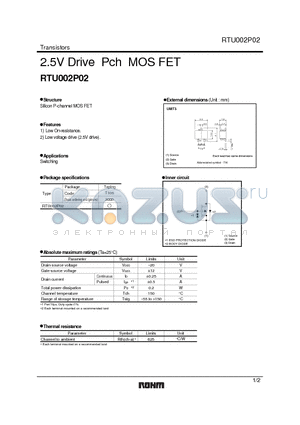 RTU002P02 datasheet - 2.5V Drive Pch MOSFET