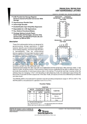 SN74ALS259D datasheet - 8-BIT ADDRESSABLE LATCHES