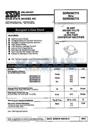 SDR936CT-3 datasheet - 15 AMP 50-800 VOLTS 45-60nsec ULTRA FAST RECTIFIER