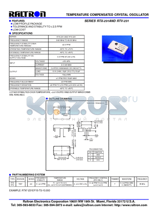 RTXO-231 datasheet - TEMPERATURE COMPENSATED CRYSTAL OSCILLATOR