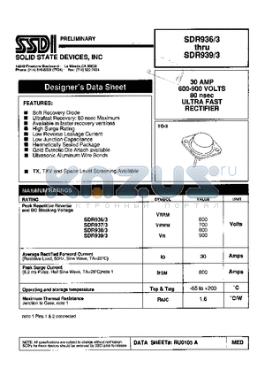 SDR937/3 datasheet - 30 AMP 600-900 VOLTS 80 nsec ULTRA FAST RECTIFIER