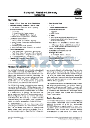 SST38VF166-70-4C-EK datasheet - 16 Megabit FlashBank Memory