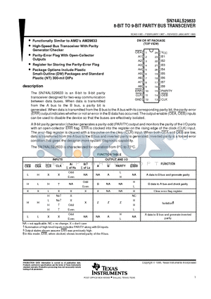 SN74ALS29833 datasheet - 8-BIT TO 9-BIT PARITY BUS TRANSCEIVER