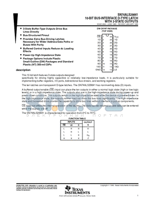 SN74ALS29841DW datasheet - 10-BIT BUS-INTERFACE D-TYPE LATCH WITH 3-STATE OUTPUTS