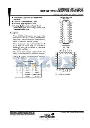 SN74ALS29861NT datasheet - 10-BIT BUS TRANSCEIVERS WITH 3-STATE OUTPUTS