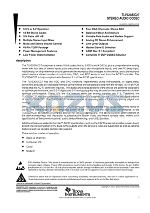 TLV320AIC27CPFB datasheet - STEREO AUDIO CODEC