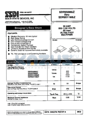 SDR9510M datasheet - 50 AMP 800-1100 VOLTS 80 nsec ULTRA FAST RECTIFIER