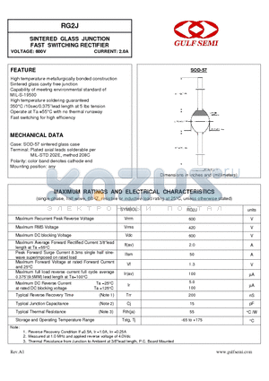 RG2J datasheet - SINTERED GLASS JUNCTION FAST SWITCHING RECTIFIER VOLTAGE: 600V CURRENT: 2.0A