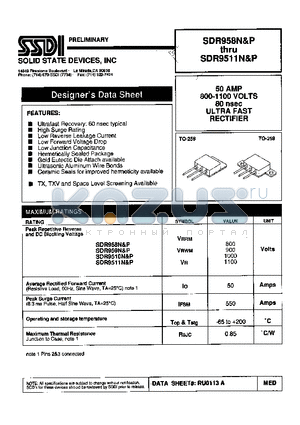 SDR9511P datasheet - 50 AMP 800 -1100 VOLTS  80 nsec ULTRA FAST RECTIFIER